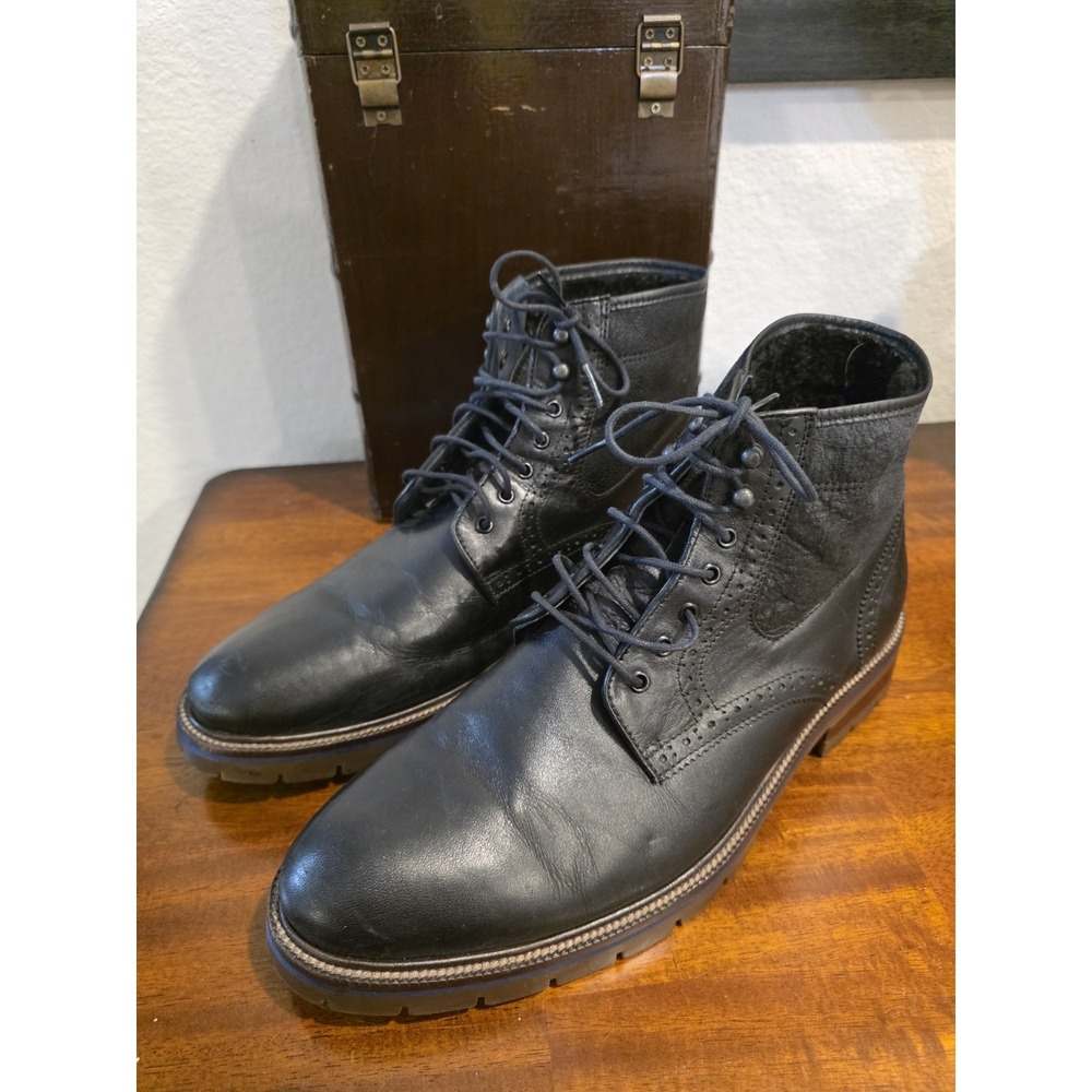 Johnston & Murphy Mens XC4 Flex Black Leather Shearling Lined Boots 10 M 20-1307